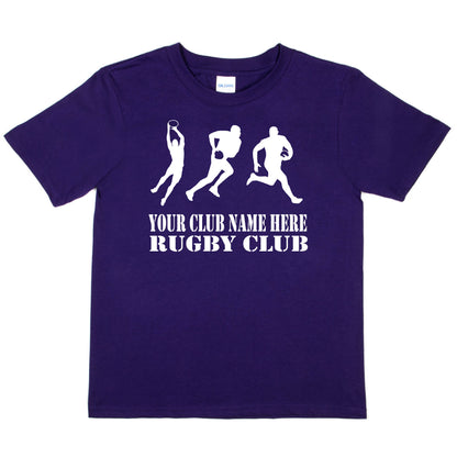 Kids Personalised Rugby T-Shirt Your Club Name Here Sport Tee Boys Girls
