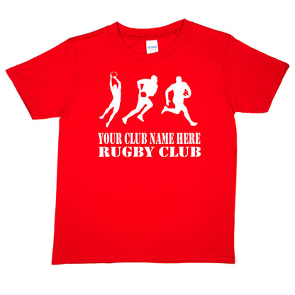 Kids Personalised Rugby T-Shirt Your Club Name Here Sport Tee Boys Girls