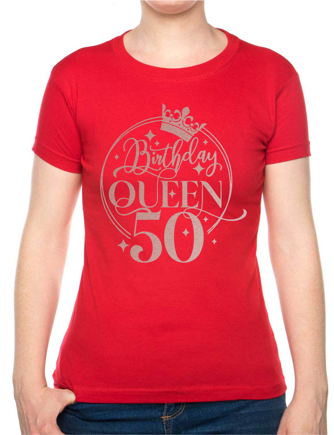 Birthday Queen 50 Ladies Fit T-Shirt 50th Birthday Gift Womens Tee In Rose Gold