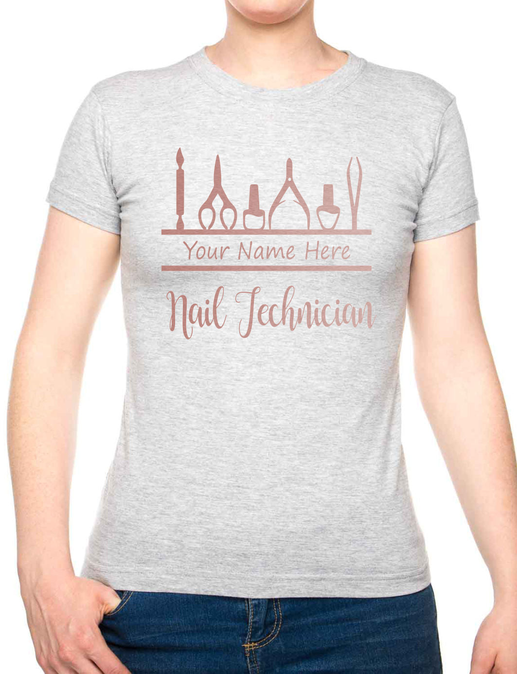Personalised Ladies T-Shirt Nail Technician Your Name Work Tee For Nail Beauty