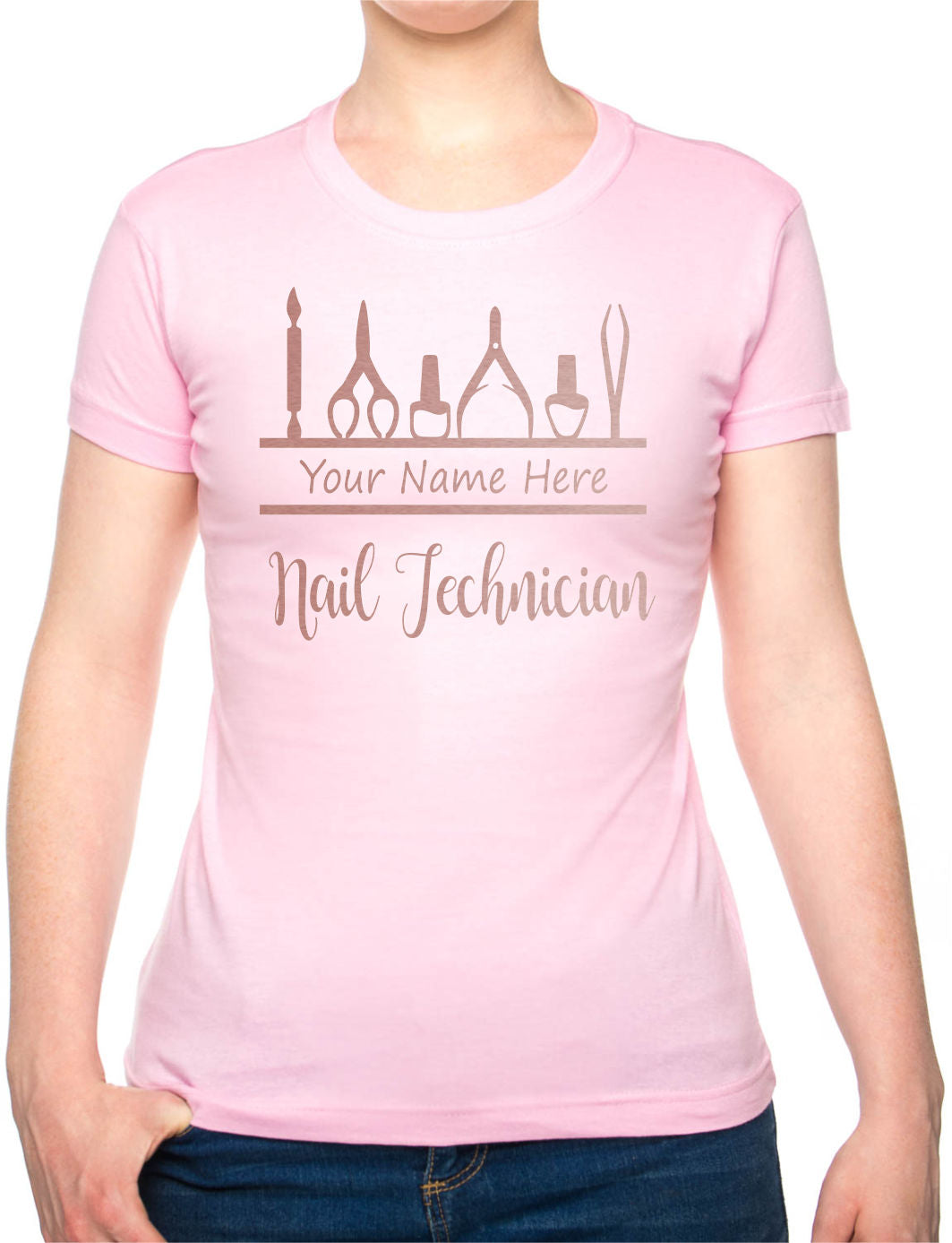 Personalised Ladies T-Shirt Nail Technician Your Name Work Tee For Nail Beauty