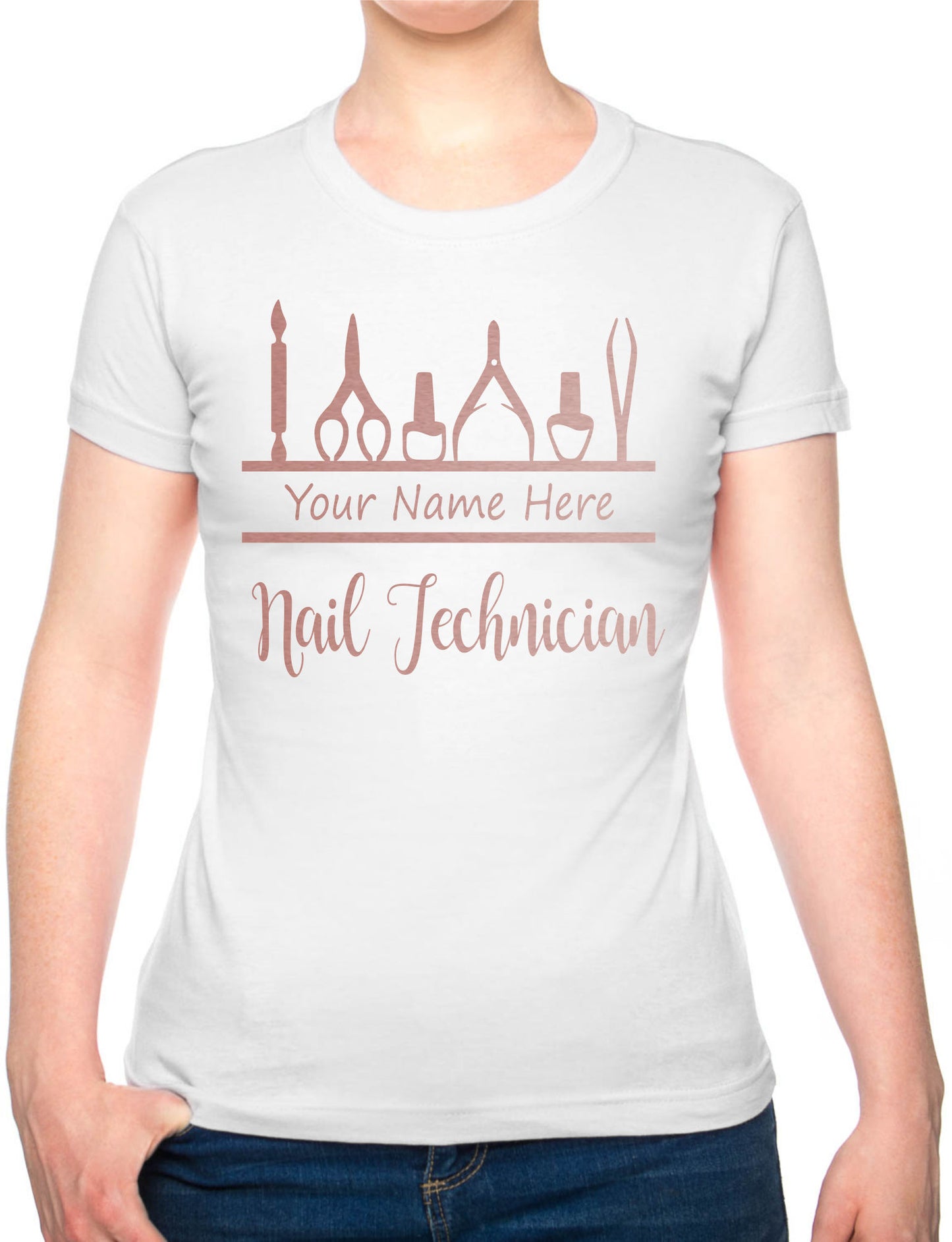 Personalised Ladies T-Shirt Nail Technician Your Name Work Tee For Nail Beauty