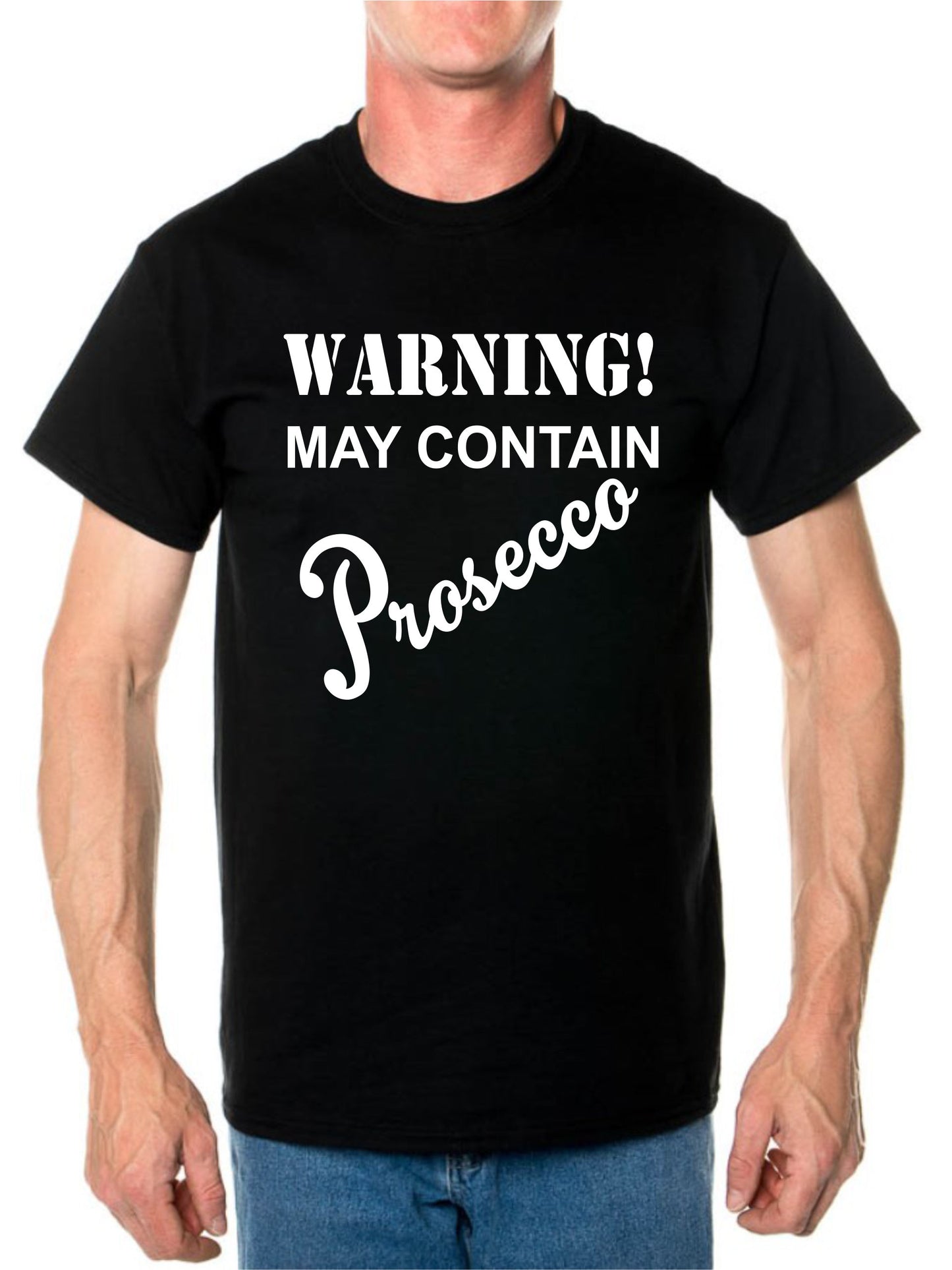 Warning Contains Prosecco Funny Drinks Gift Mens T-Shirt Size S-XXL