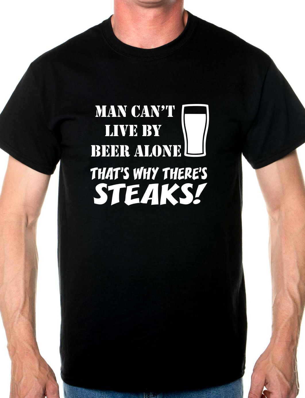 Man Can't Live On Beer Alone Barbeque Mens T-Shirt Size S-XXL