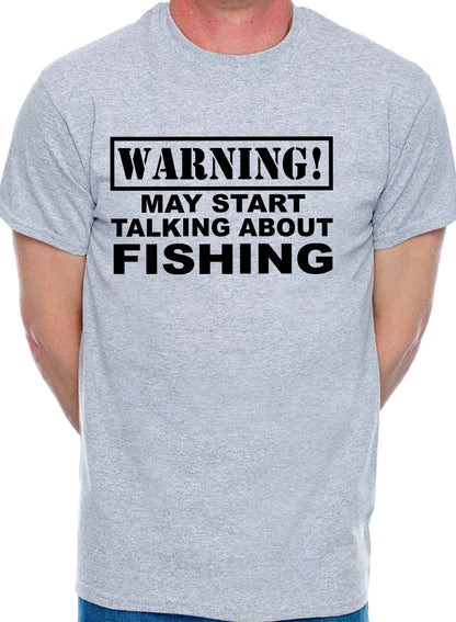 Warning May Talk About Fishing Angling Fisherman Mens T-Shirt