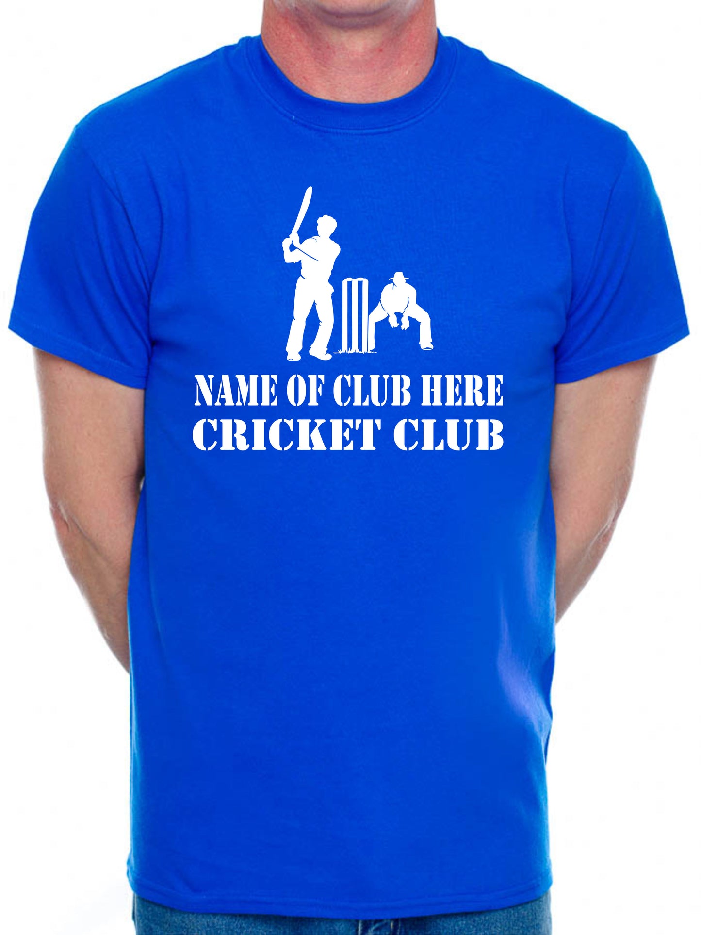 Personalised Mens T-Shirt Cricket Name Of Club Here Any Cricket Team name