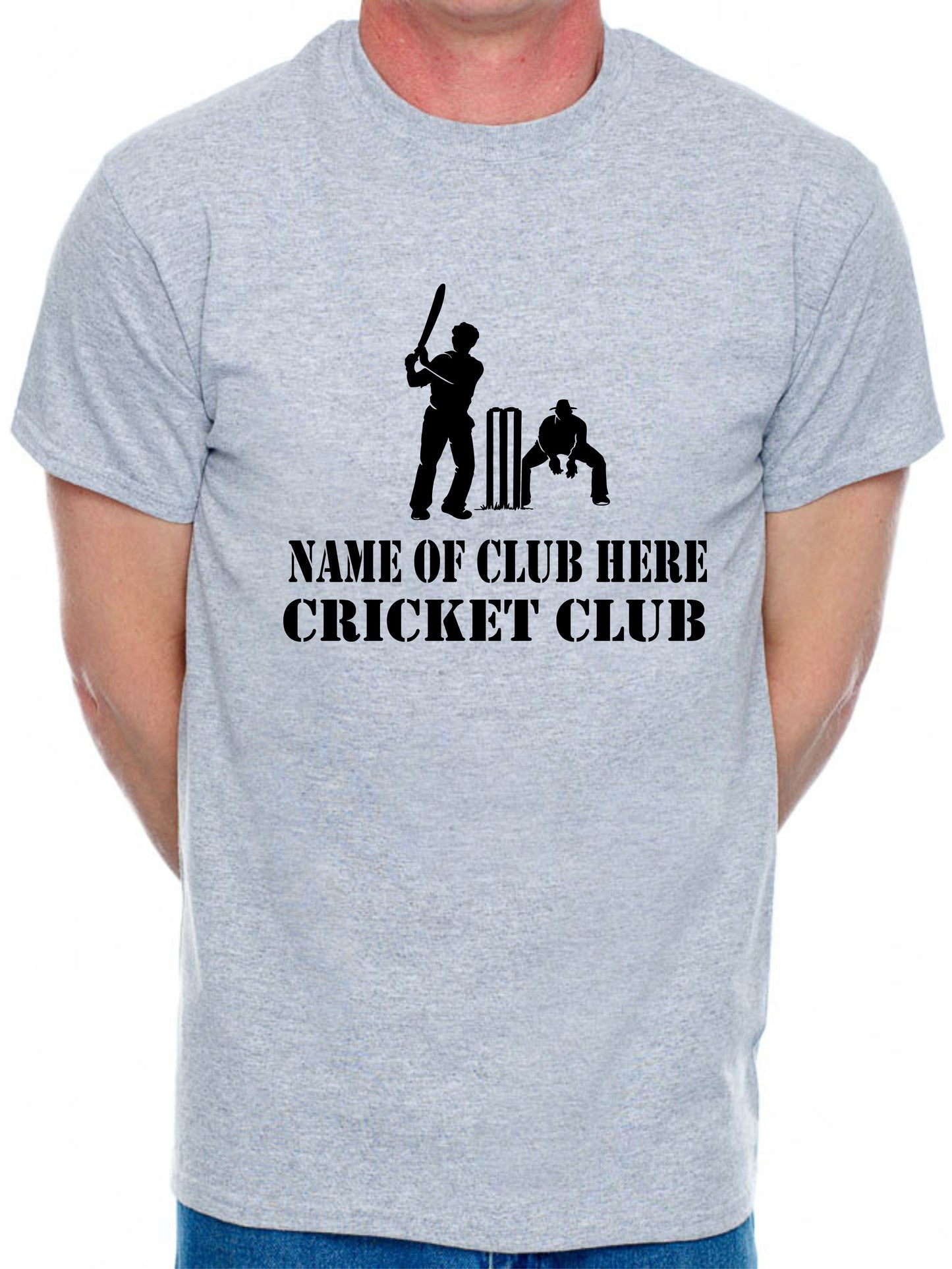 Personalised Mens T-Shirt Cricket Name Of Club Here Any Cricket Team name