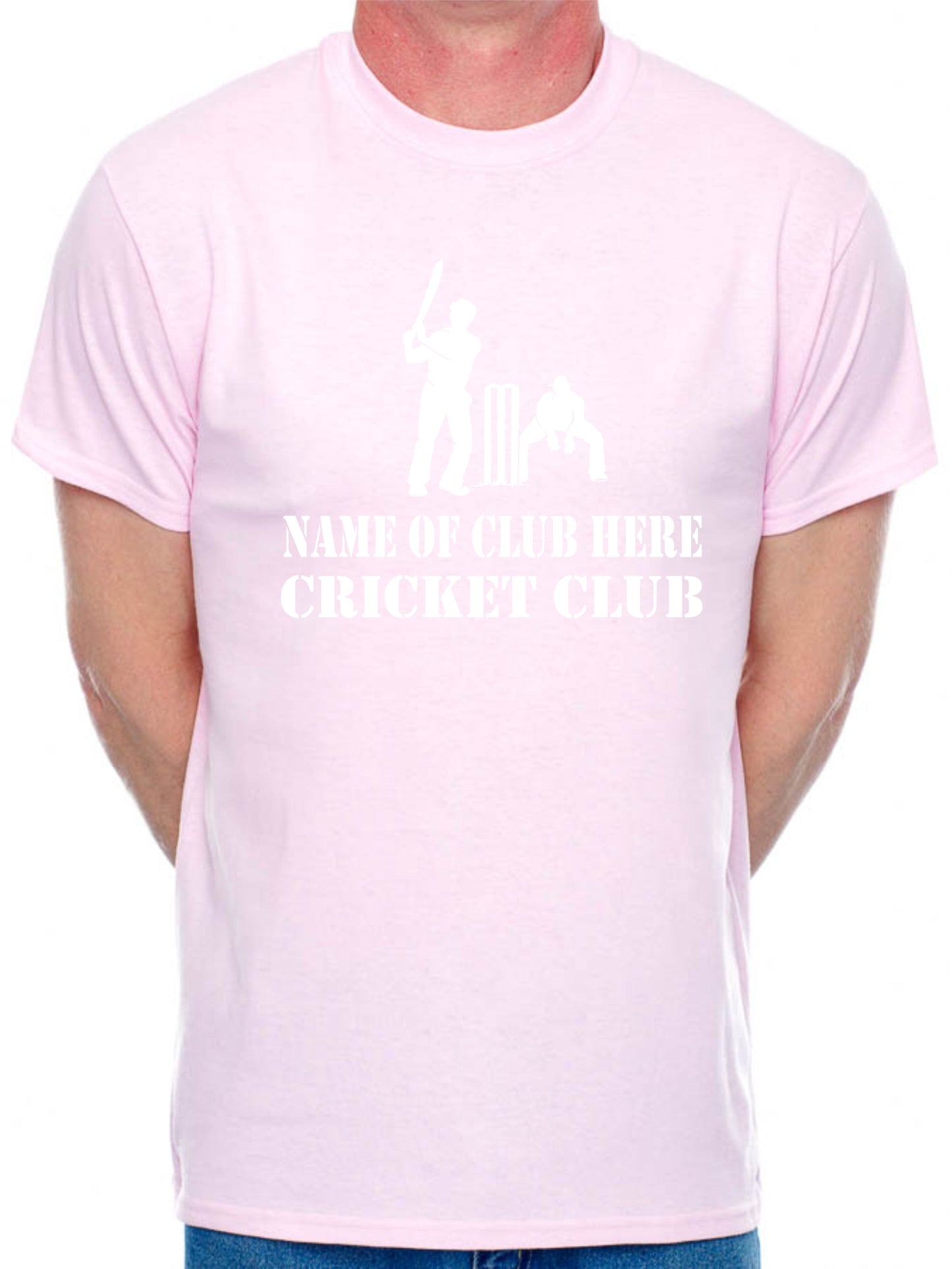 Personalised Mens T-Shirt Cricket Name Of Club Here Any Cricket Team name
