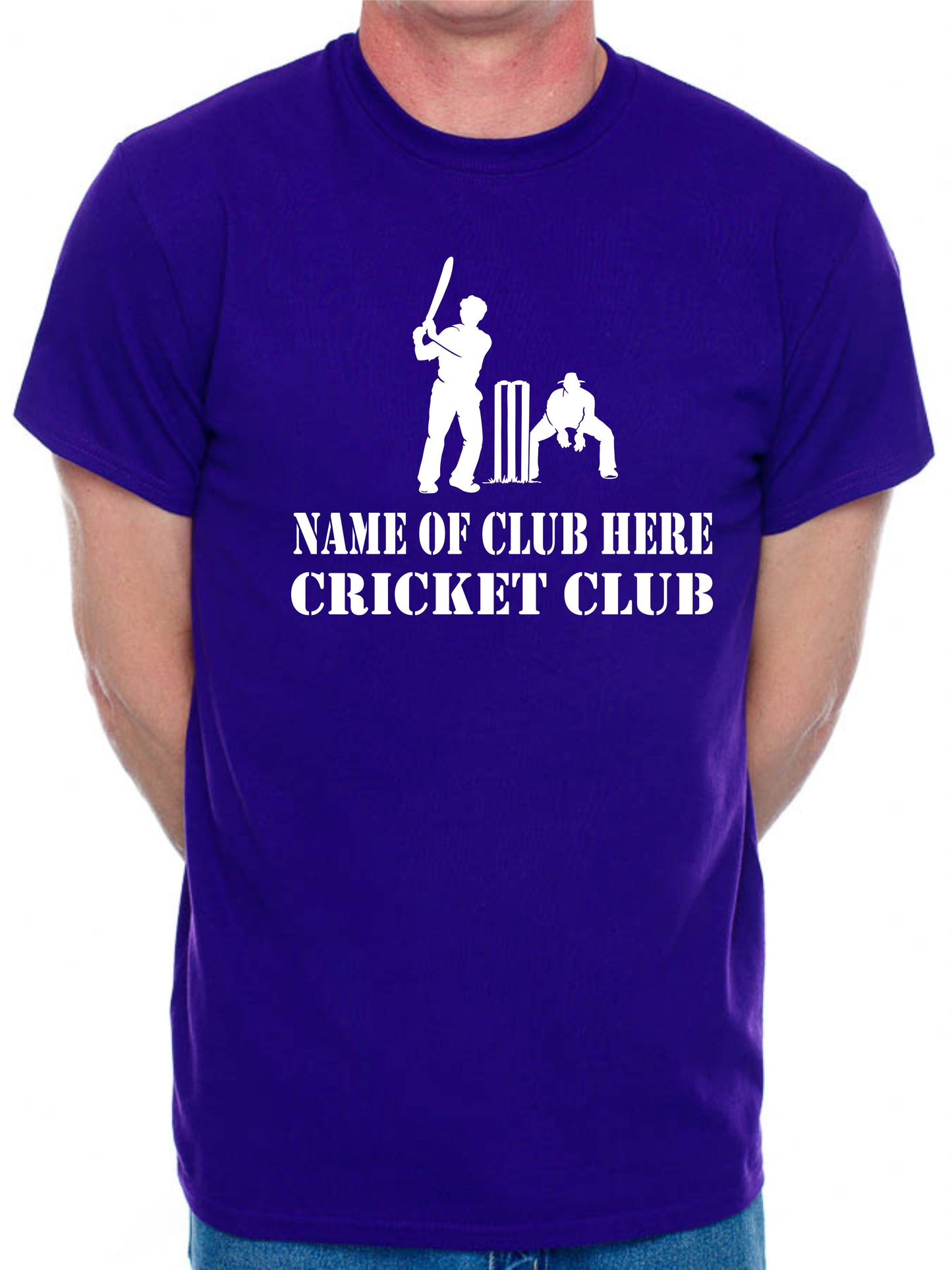 Personalised Mens T-Shirt Cricket Name Of Club Here Any Cricket Team name