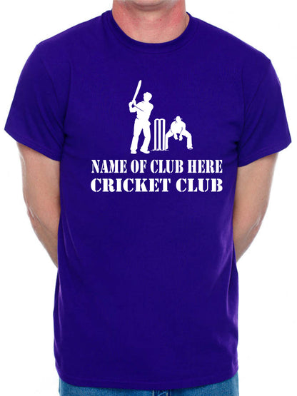 Personalised Mens T-Shirt Cricket Name Of Club Here Any Cricket Team name