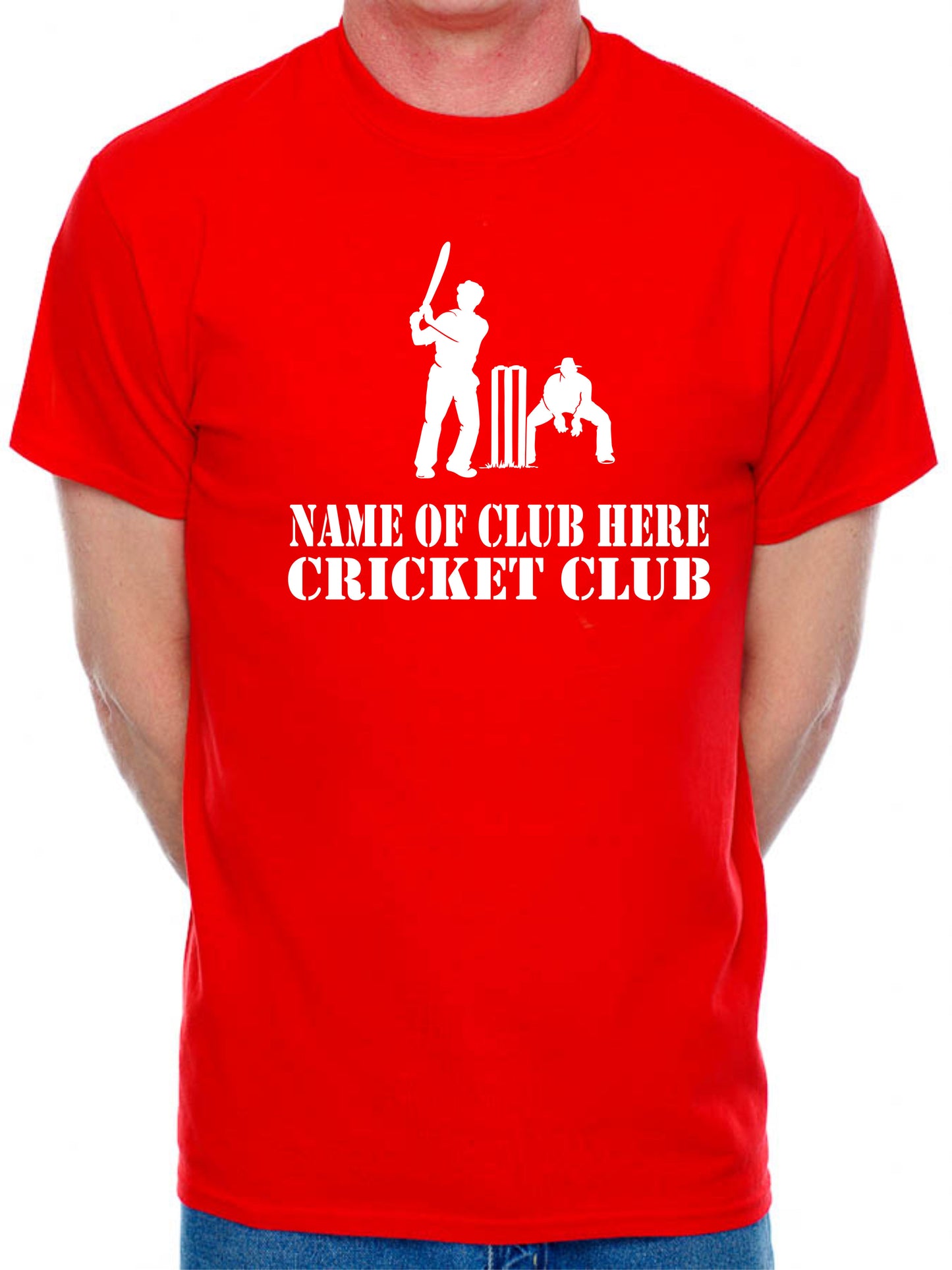 Personalised Mens T-Shirt Cricket Name Of Club Here Any Cricket Team name
