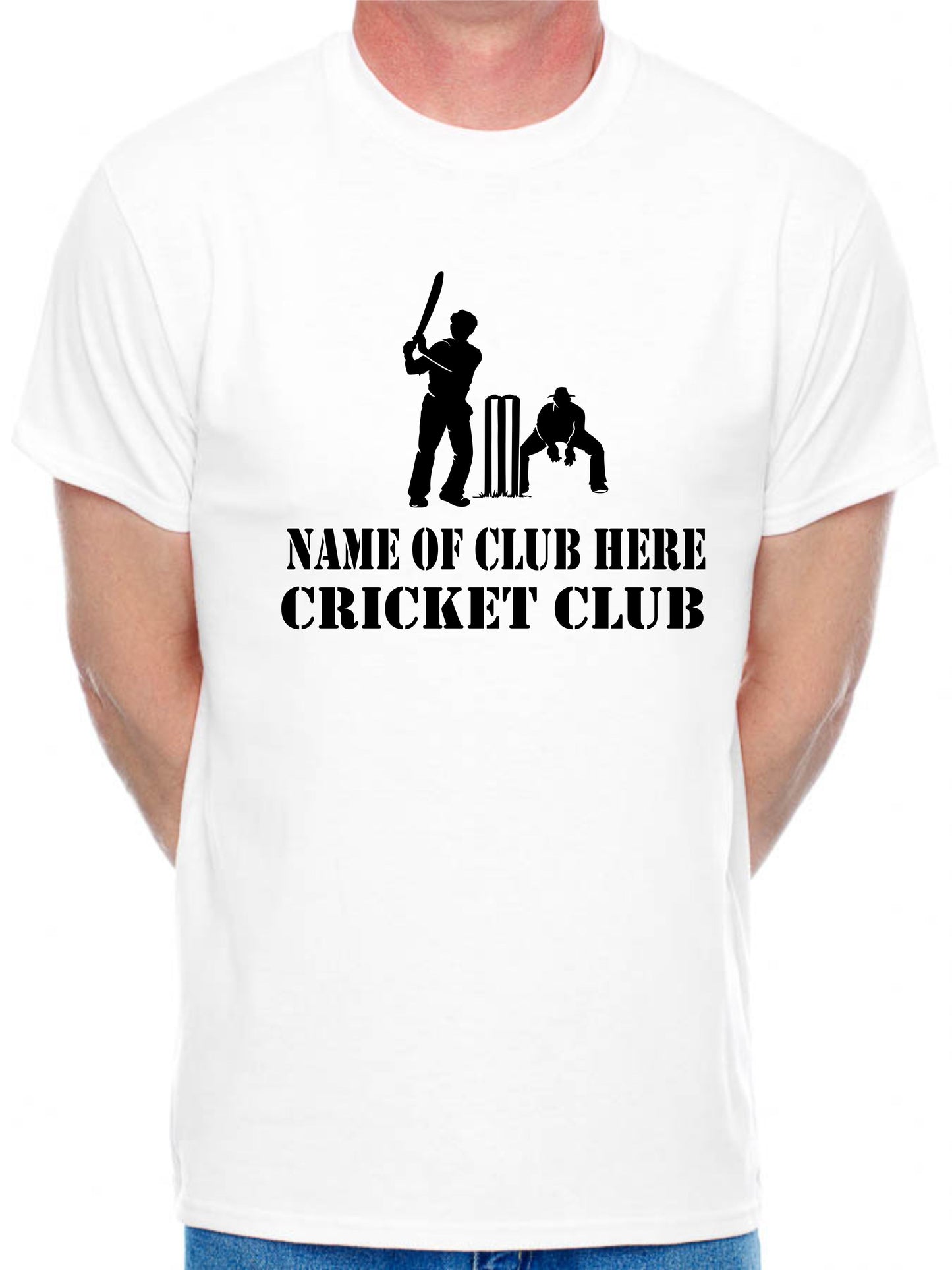 Personalised Mens T-Shirt Cricket Name Of Club Here Any Cricket Team name