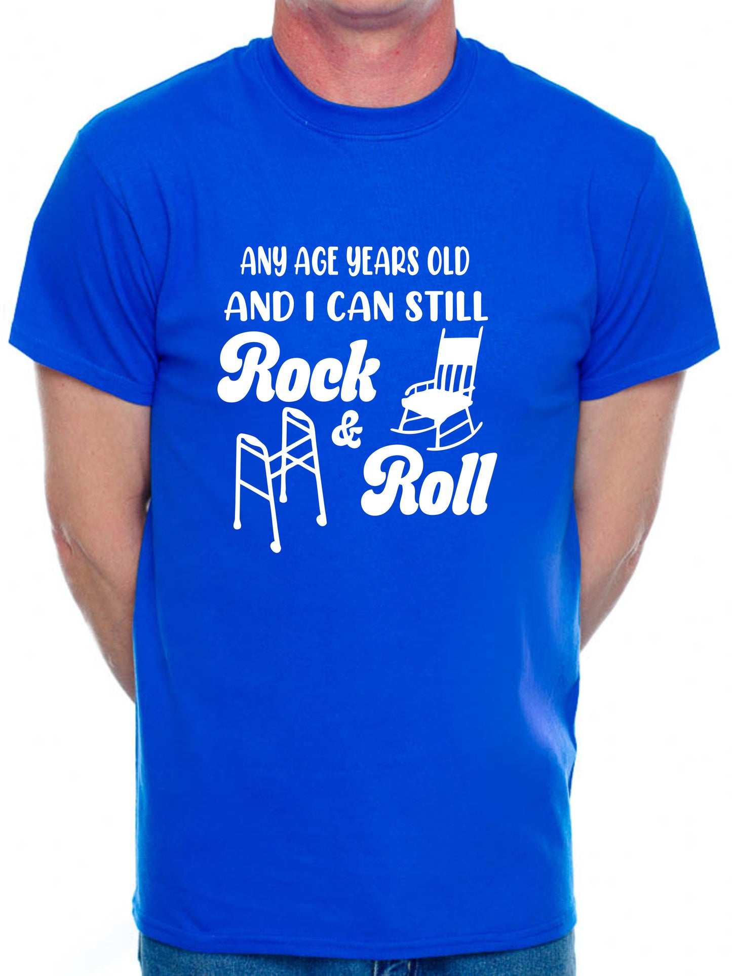 Personalised Men's T-Shirt Rock & Roll  Birthday Age Your Age Here Man's Tee
