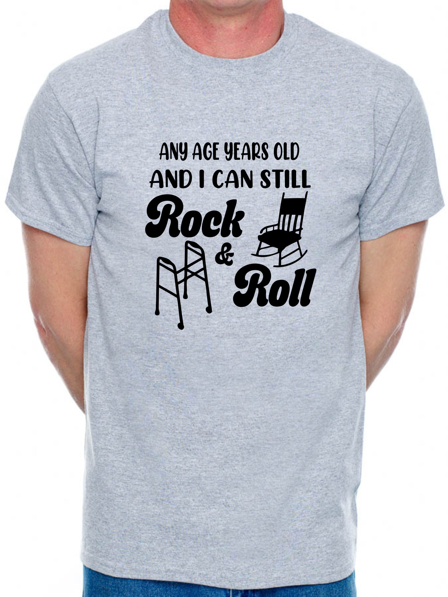 Personalised Men's T-Shirt Rock & Roll  Birthday Age Your Age Here Man's Tee