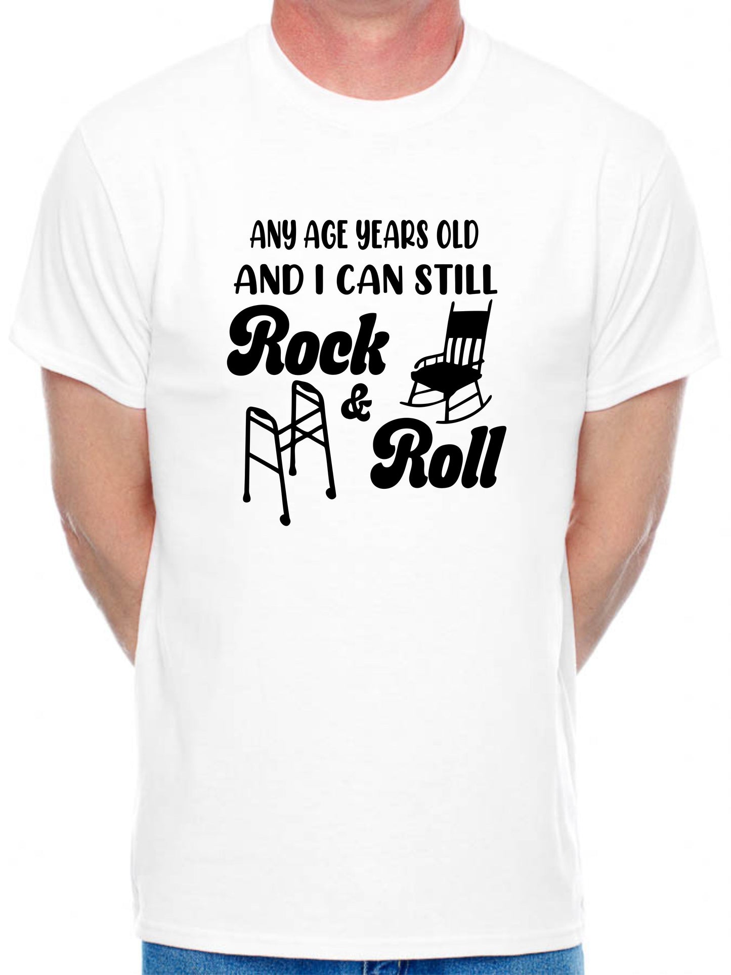 Personalised Men's T-Shirt Rock & Roll  Birthday Age Your Age Here Man's Tee