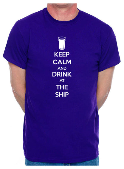 Mens Personalised T-Shirt Keep Calm Drink At The Ship Pub