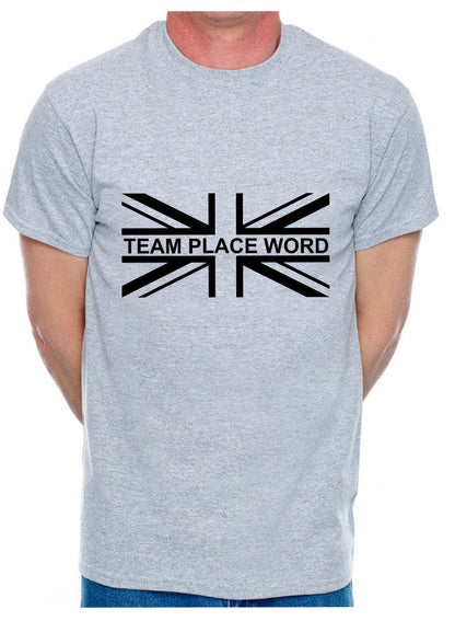 Personalised Mens T-Shirt Union Jack Any Team Place Word Your Choice Of Name