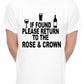 Personalised Mens T-Shirt If Found Return To Rose & Crown Pub You Choose Name