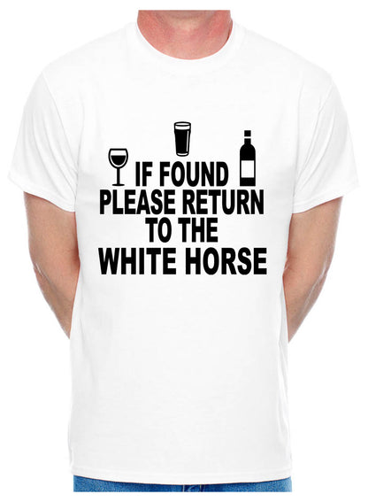Custom Mens T-Shirt If Found Return To White Horse Pub Choose Your Pub Name