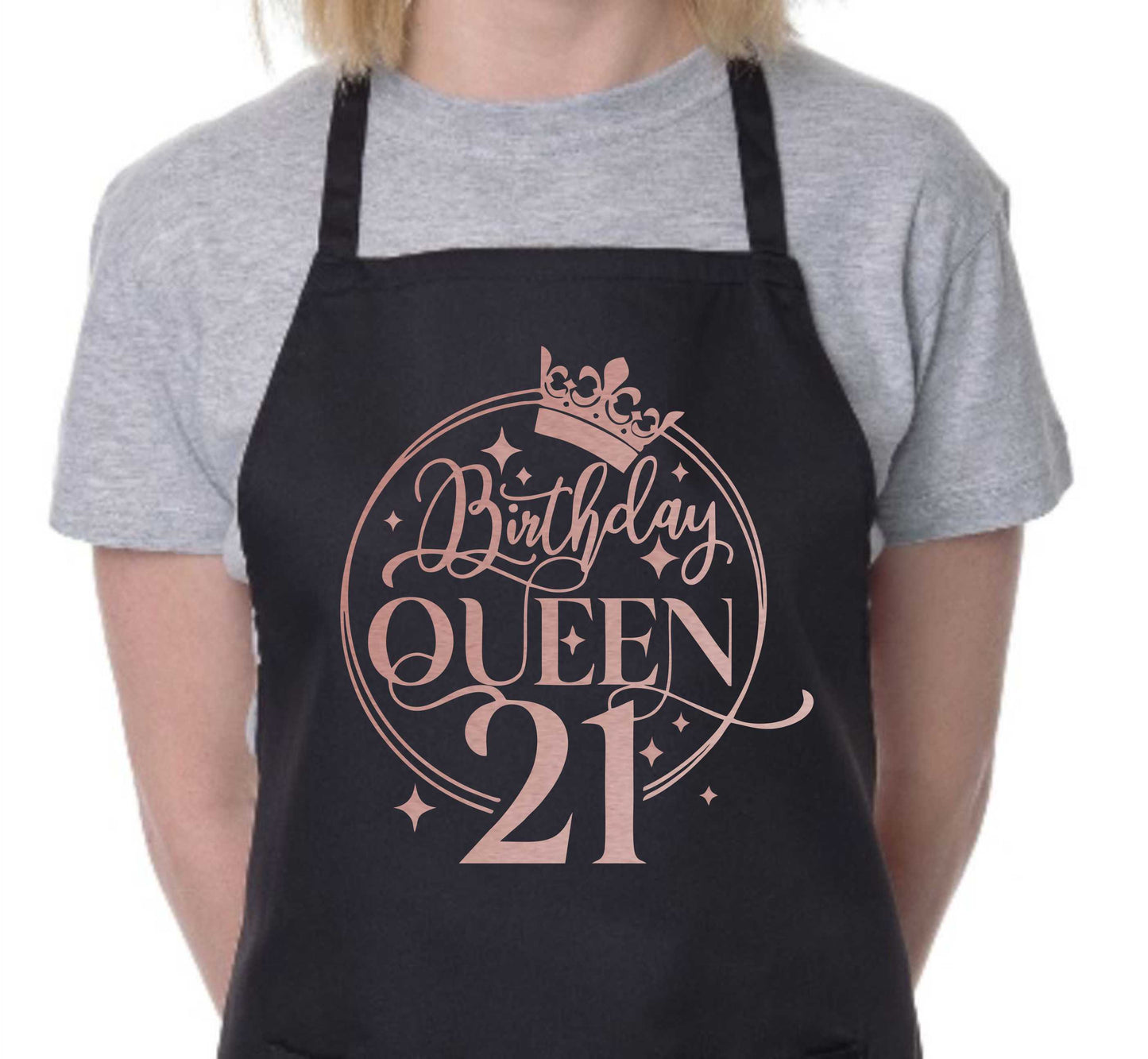 Birthday Queen 21 Ladies Apron 21st Birthday Gift Funny Apron In Rose Gold Design Cooking Apron