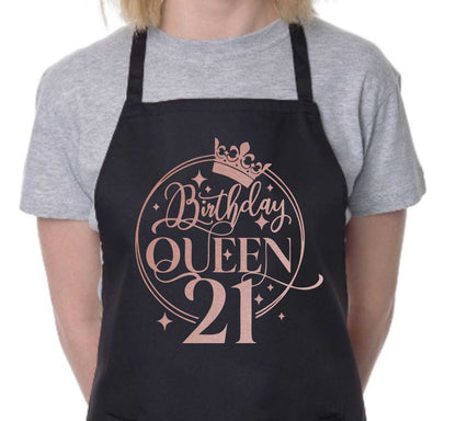 Birthday Queen 21 Ladies Apron 21st Birthday Gift Funny Apron In Rose Gold Design Cooking Apron