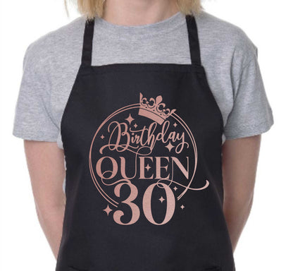 Birthday Queen 30 Ladies Apron 30th Birthday Gift Funny Apron In Rose Gold Design Cooking Apron