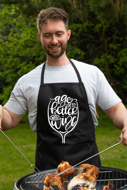 Age Gets Better With Wine Apron Funny Birthday Gift Cooking Baking BBQ