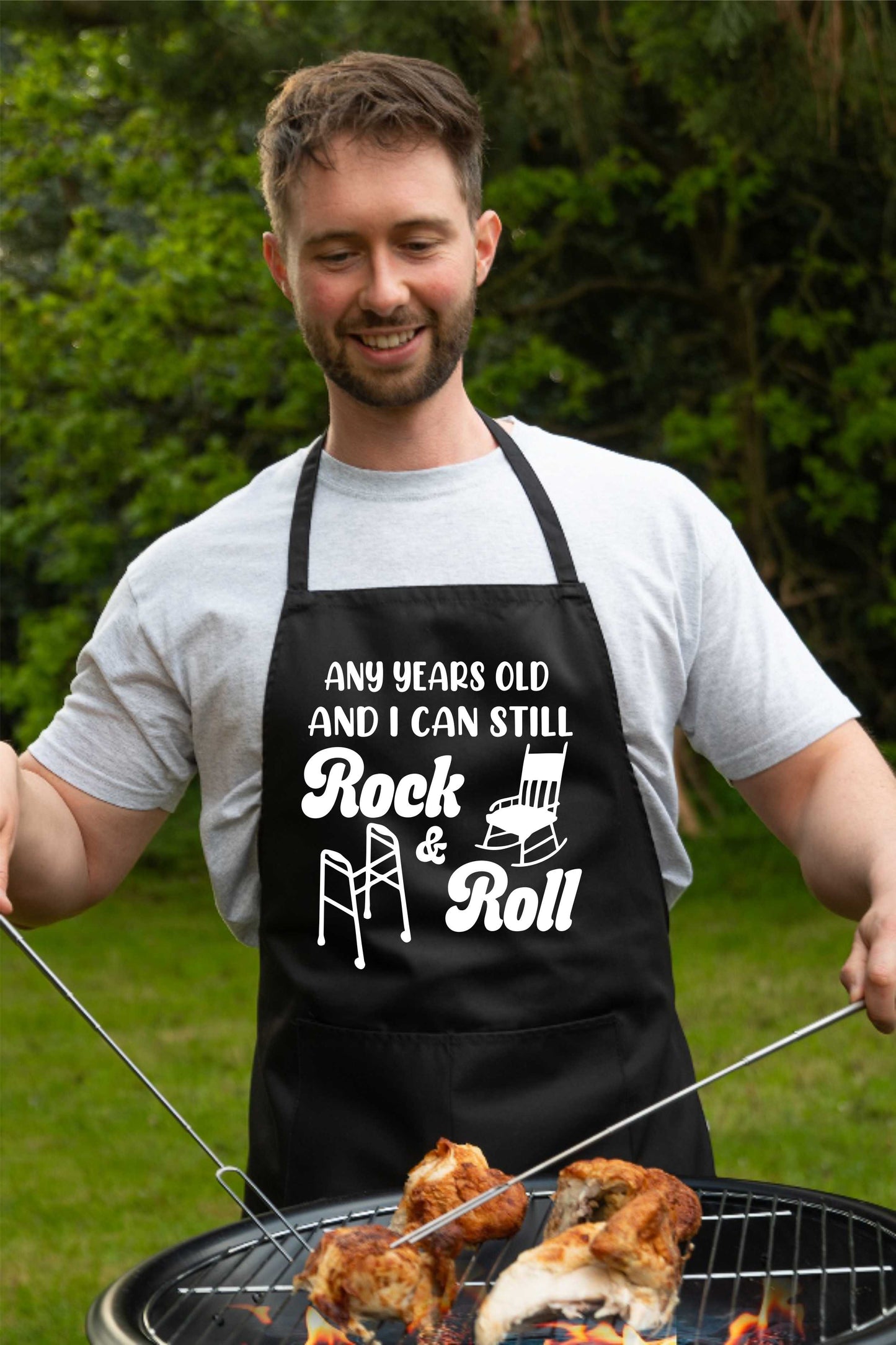 Personalised Apron Rock & Roll Birthday Your Age Here Funny Gift