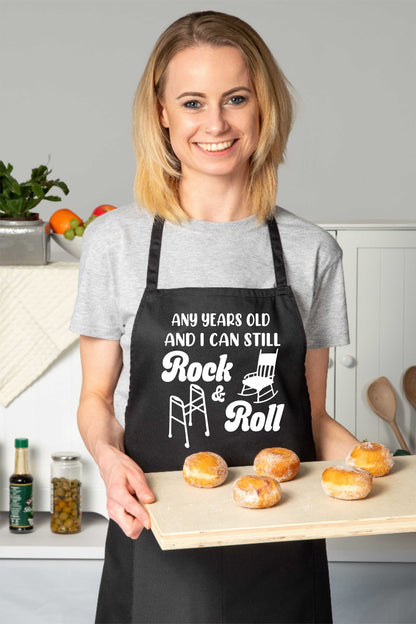 Personalised Apron Rock & Roll Birthday Your Age Here Funny Gift