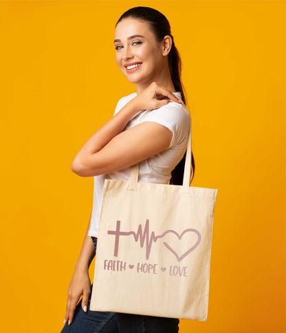 Faith Hope Love In Rose Gold Print Christian Church Gift Resuable Shopping Bag