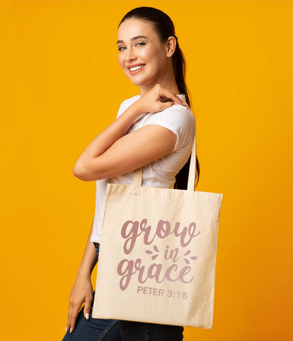 Grow In Grace In Rose Gold Print Christian Church Gift Resuable Shopping Bag