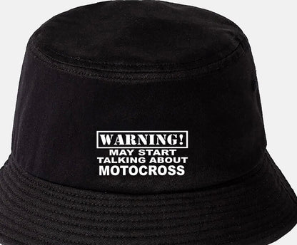 Warning May Talk About Motocross Bucket Hat Gift for Men & Ladies