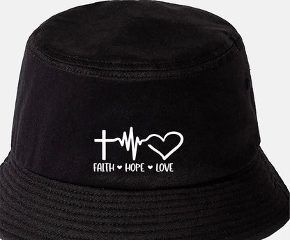 Faith Love Hope Bucket Hat Christian Religion Gift for Men & Ladies