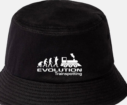 Evolution of Trainspotting Bucket Hat Trains Hobby Birthday Gift Men & Ladies