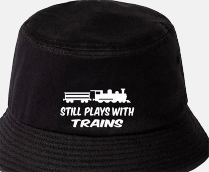 Still Plays With Trains Bucket Hat Funny Trainspotting Gift for Men & Ladies