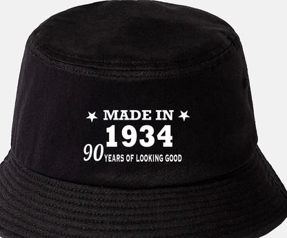 Totally Awesome Made In 1934 Bucket Hat 90th Birthday Age 90 Men & Ladies