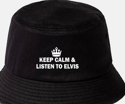 Keep Calm & Listen to Elvis Bucket Hat Music Lovers Gift Men & Ladies