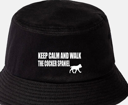 Keep Calm & Walk The Cocker Spaniel Bucket Hat Dog Lovers Gift for Men & Ladies