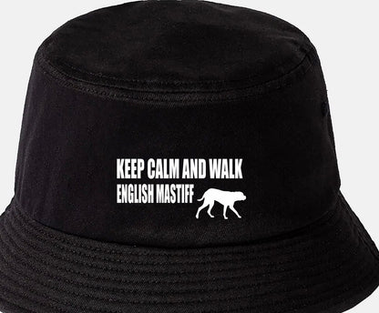 Keep Calm & Walk The English Mastiff Bucket Hat Dog Lovers Gift for Men & Ladies