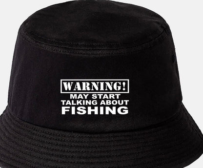 Warning May Talk About Fishing Bucket Hat Anglers Gift for Men & Ladies