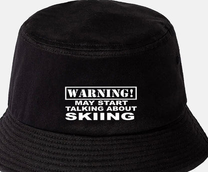 Warning May Talk About Skiing Bucket Hat Skiers Gift for Men & Ladies