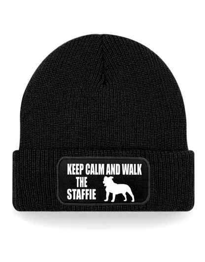 Keep Calm & Walk The Staffie Beanie Hat Dog Lovers Gift Great For Men & Ladies