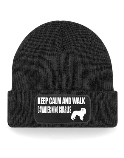 Keep Calm & Walk King Charles Cavalier Beanie Hat Dog Lovers Gift Men & Ladies