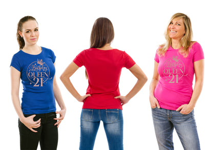 Birthday Queen 21 Ladies Fit T-Shirt 21st Birthday Gift Womens Tee In Rose Gold