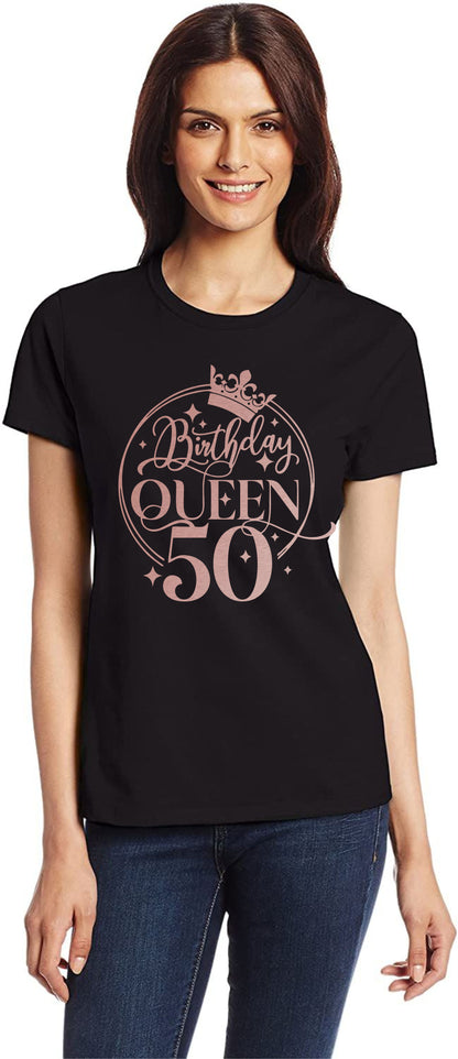 Birthday Queen 50 Ladies Fit T-Shirt 50th Birthday Gift Womens Tee In Rose Gold
