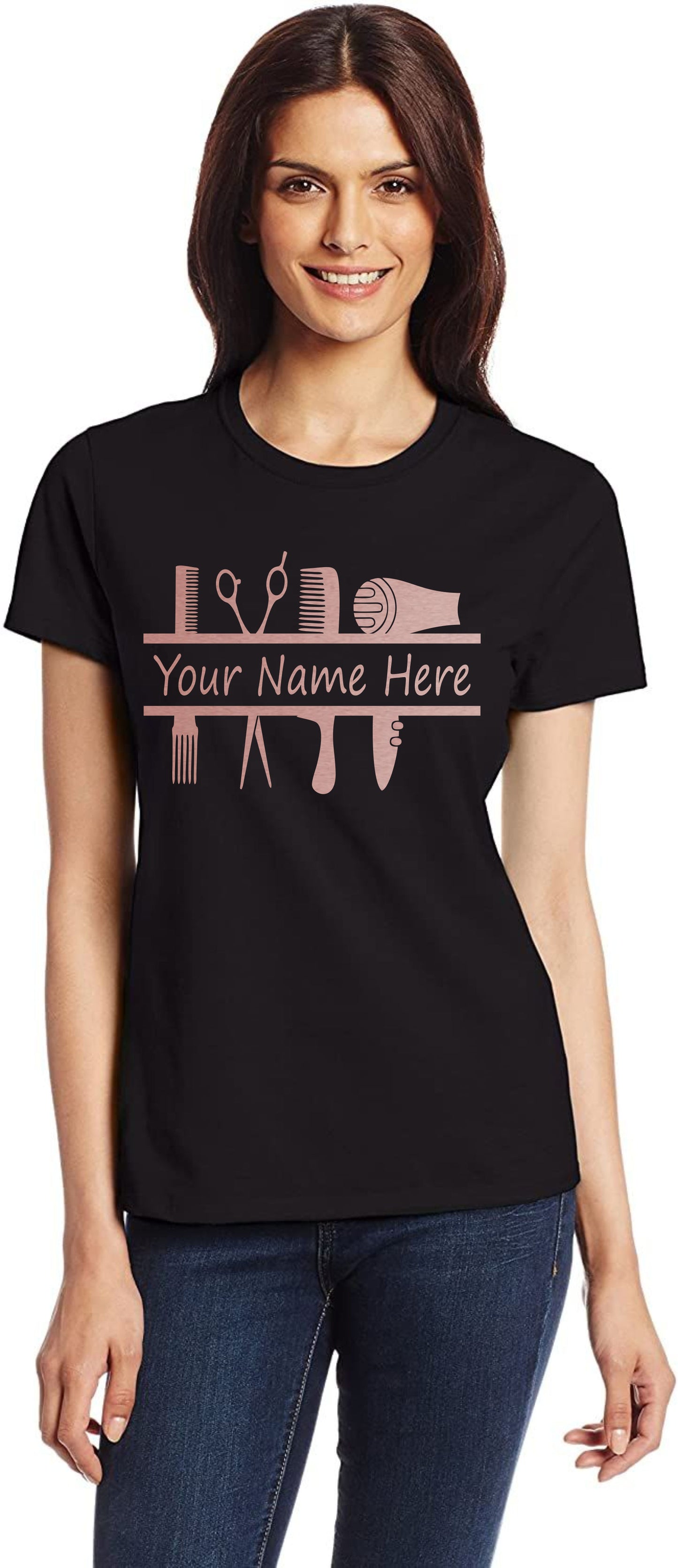 Personalised Ladies T-Shirt Hairdresser Your Name Work Tee For Hair Stylist