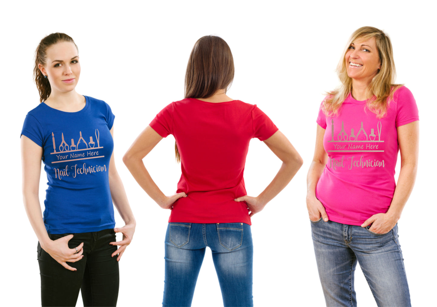Personalised Ladies T-Shirt Nail Technician Your Name Work Tee For Nail Beauty