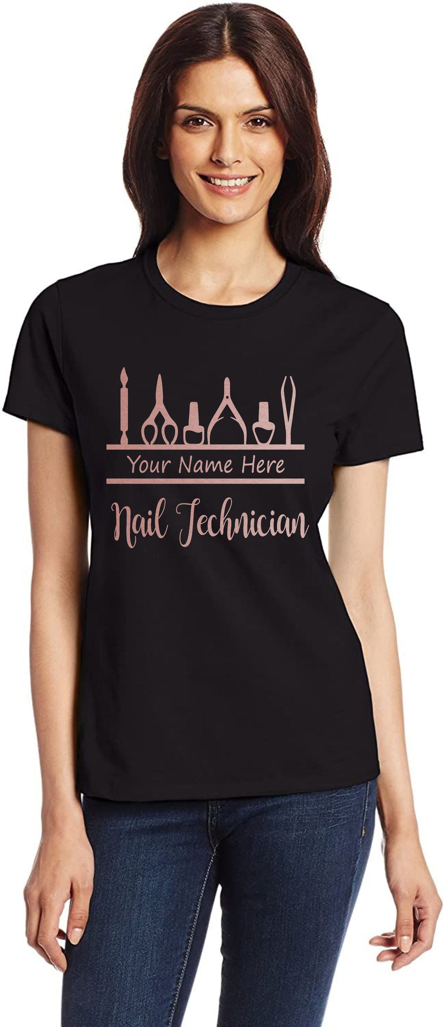 Personalised Ladies T-Shirt Nail Technician Your Name Work Tee For Nail Beauty