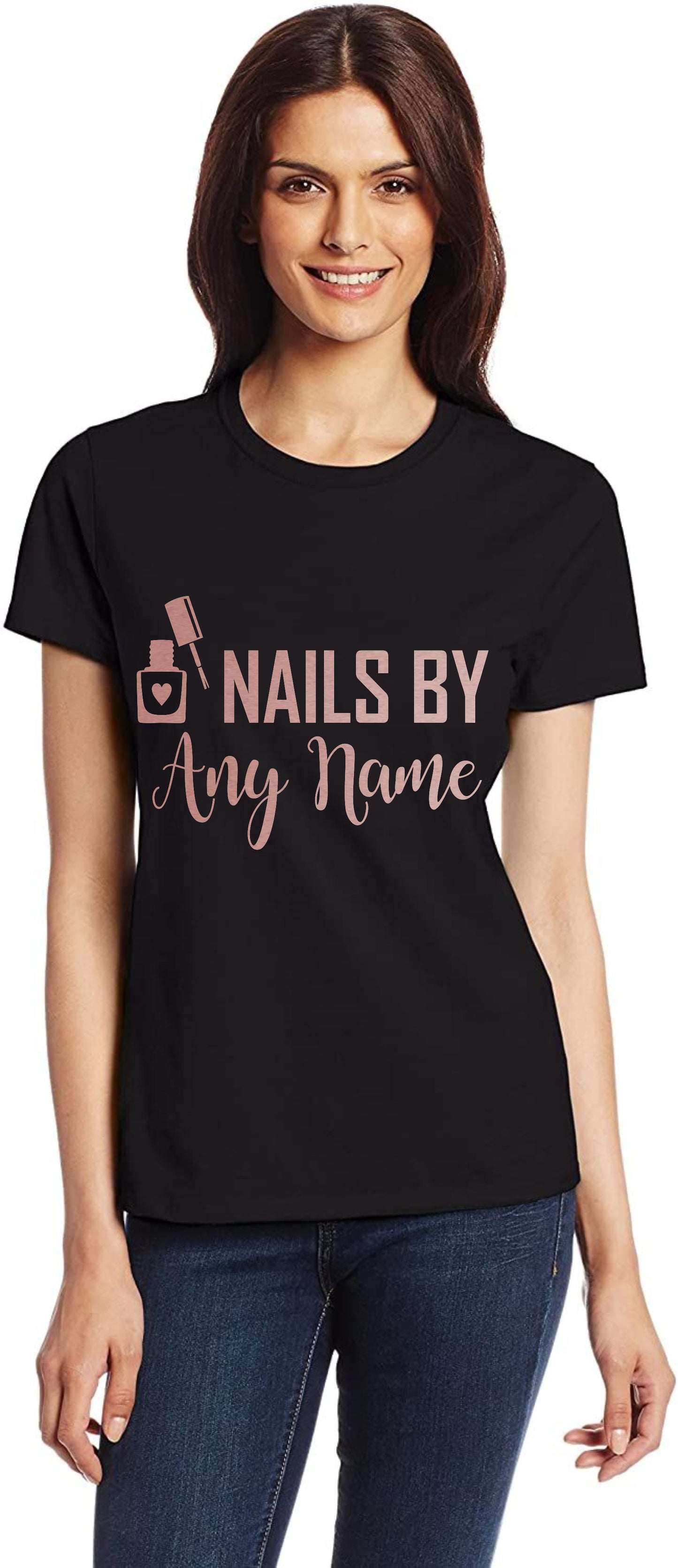 Personalise This Ladies T-Shirt Nails By Work Name Here Tee For Nail Beauty