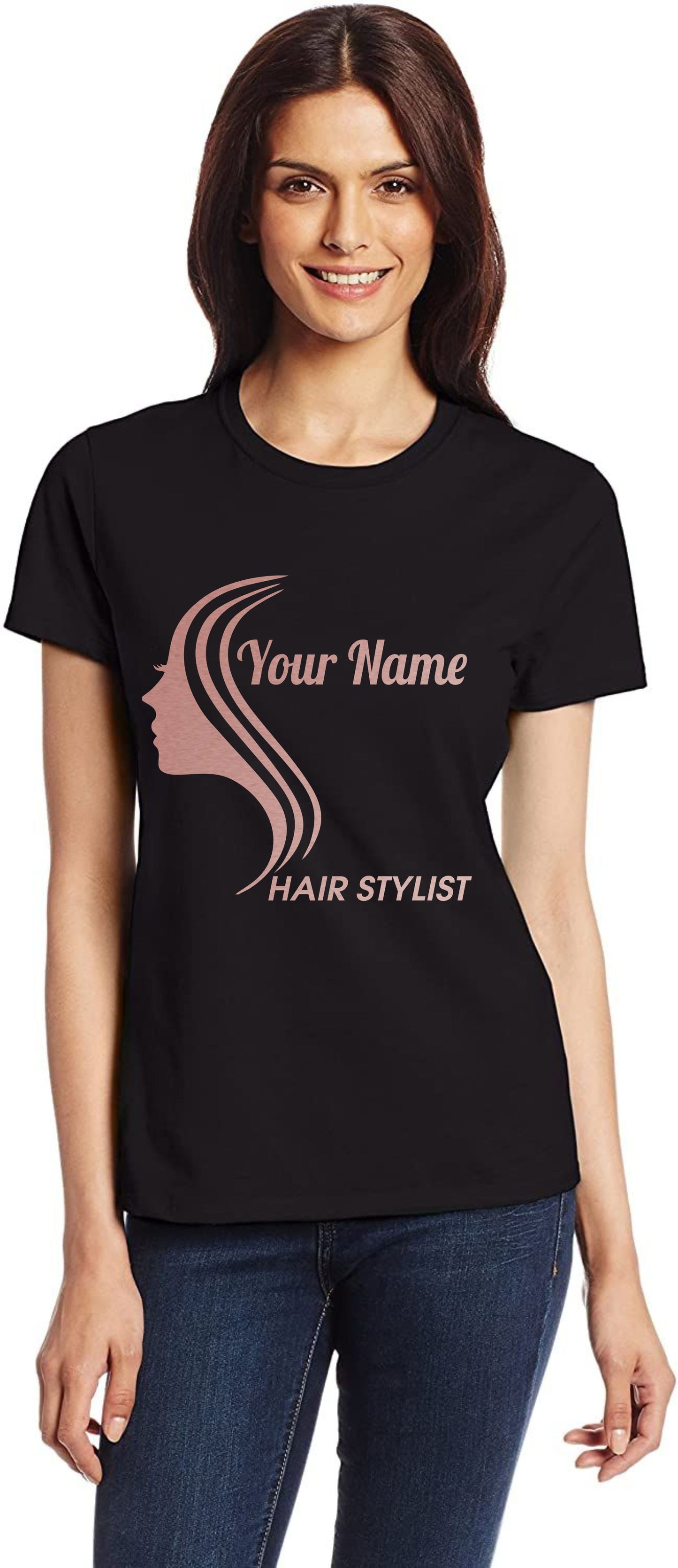 Personalised Ladies T-Shirt Hair Stylist Any Name Work Tee For Hairdresser